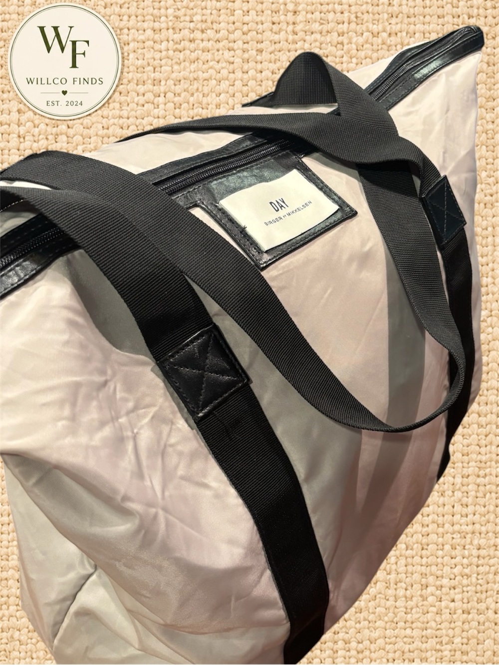 DAY Birger et Mikkelsen Large Nylon Tote Bag Tan Black Zip Travel Shopper